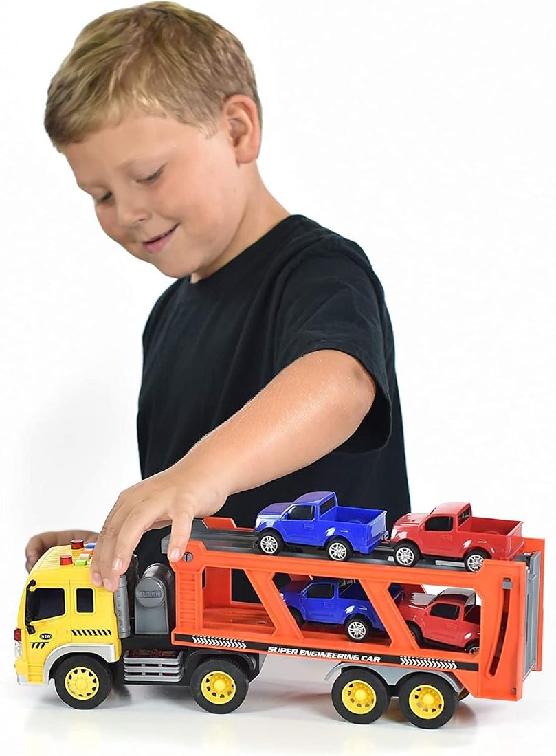 17" Vehicle Transport with 4 Diecast Trucks — view 4