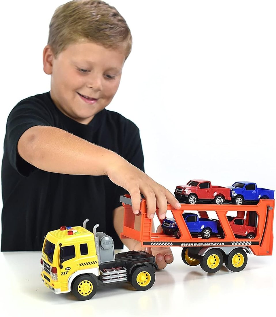 17" Vehicle Transport with 4 Diecast Trucks — view 5